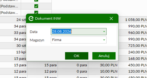 Okno „Dokument INW” — Magazyn, Data (podpowiedziana data spisu)