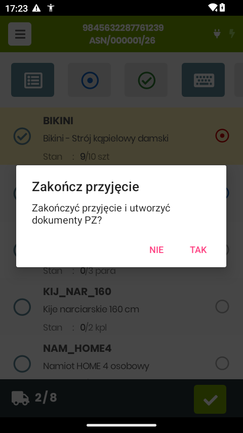 Dialog Zakończ przyjęcie