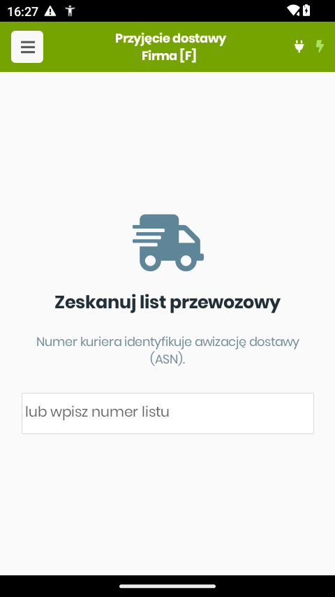 Ekran skanowania listu przewozowego