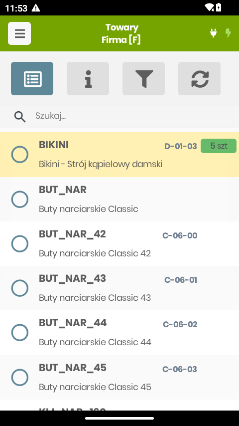 Lista towarów